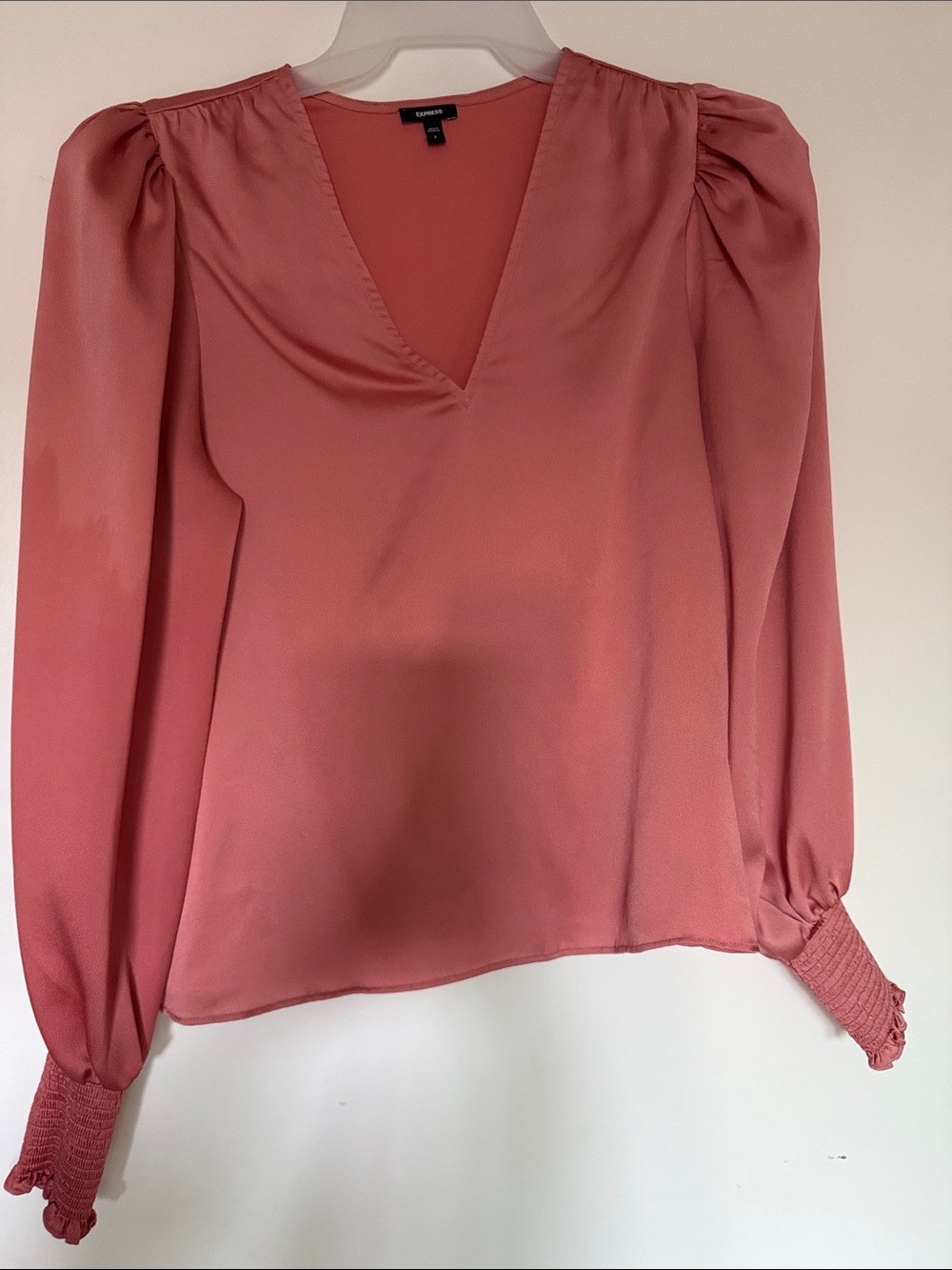 Express V-Neck Puff Sleeve Blouse in Rose